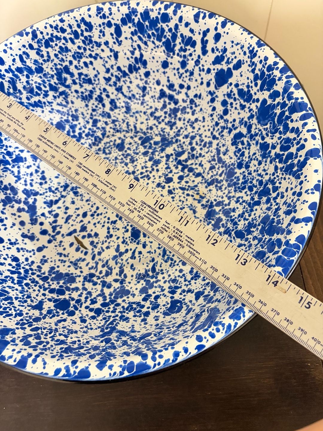 Vtg set 2 Enamelware granite marble Mixing Bowl Set of 2 Blue White  8