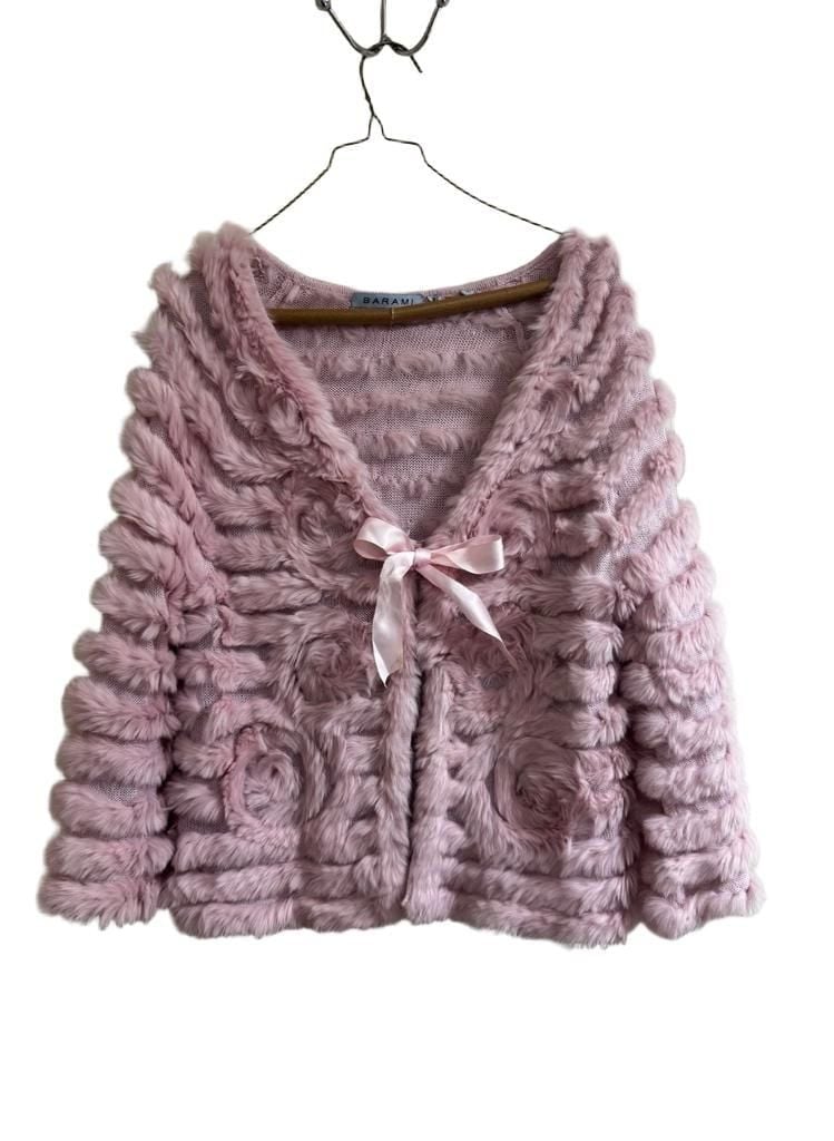 Barami Pink Genuine Fur Knit Cardigan Size XL 2