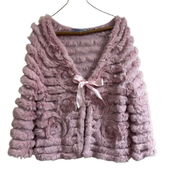 Barami Pink Genuine Fur Knit Cardigan Size XL