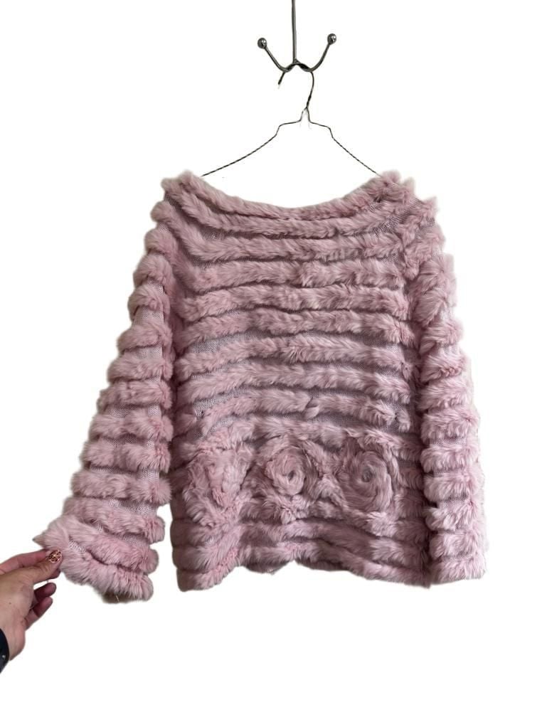 Barami Pink Genuine Fur Knit Cardigan Size XL 3