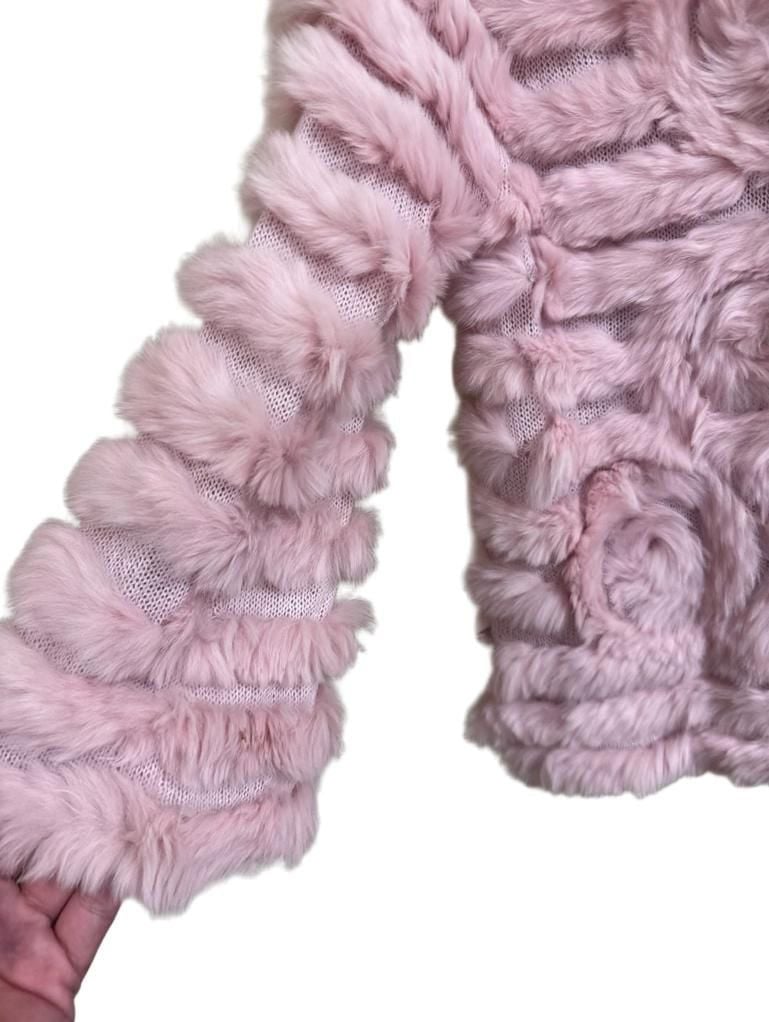 Barami Pink Genuine Fur Knit Cardigan Size XL 4