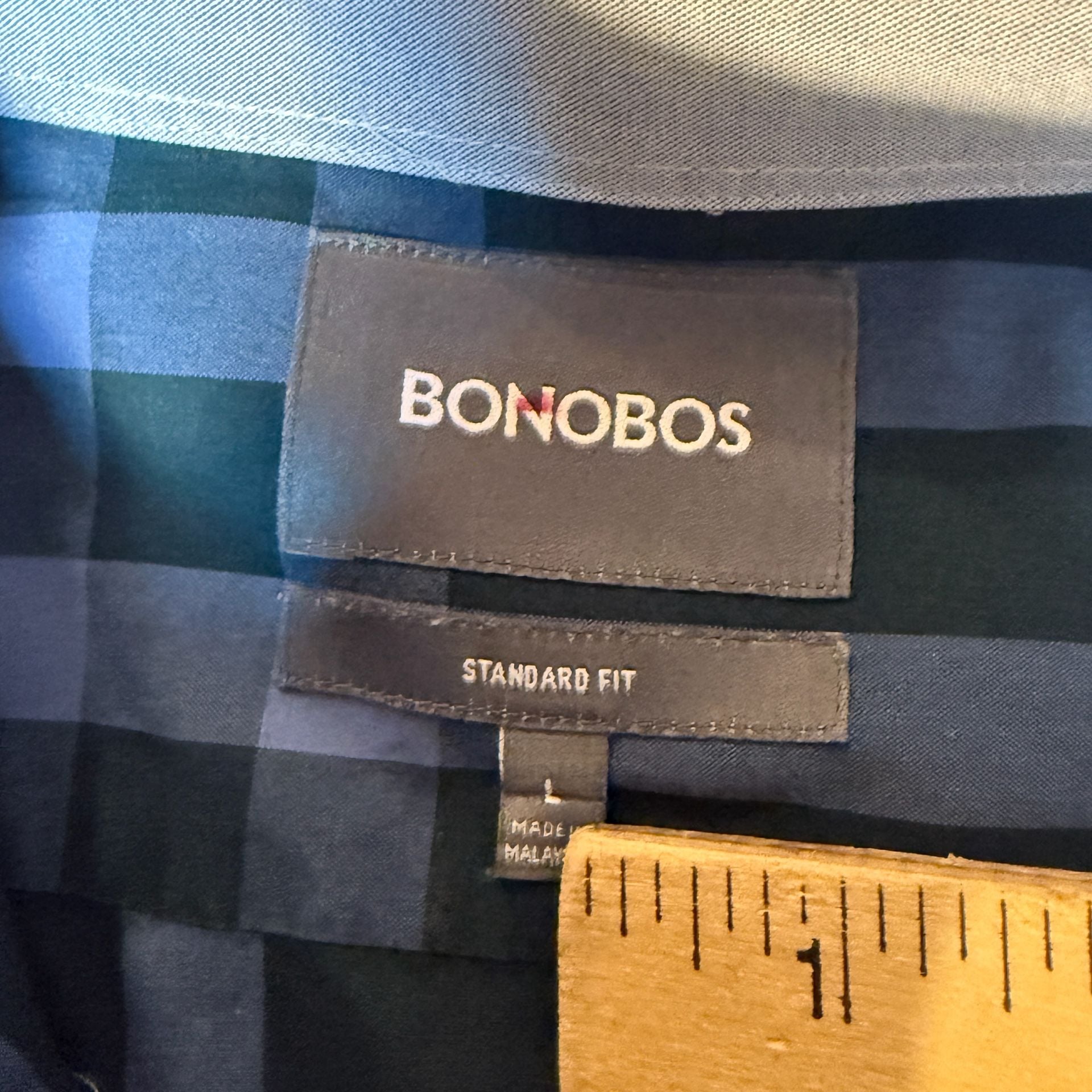 Bonobos Dark Blue Plaid Long Sleeve Button Down Shirt Size Large 8