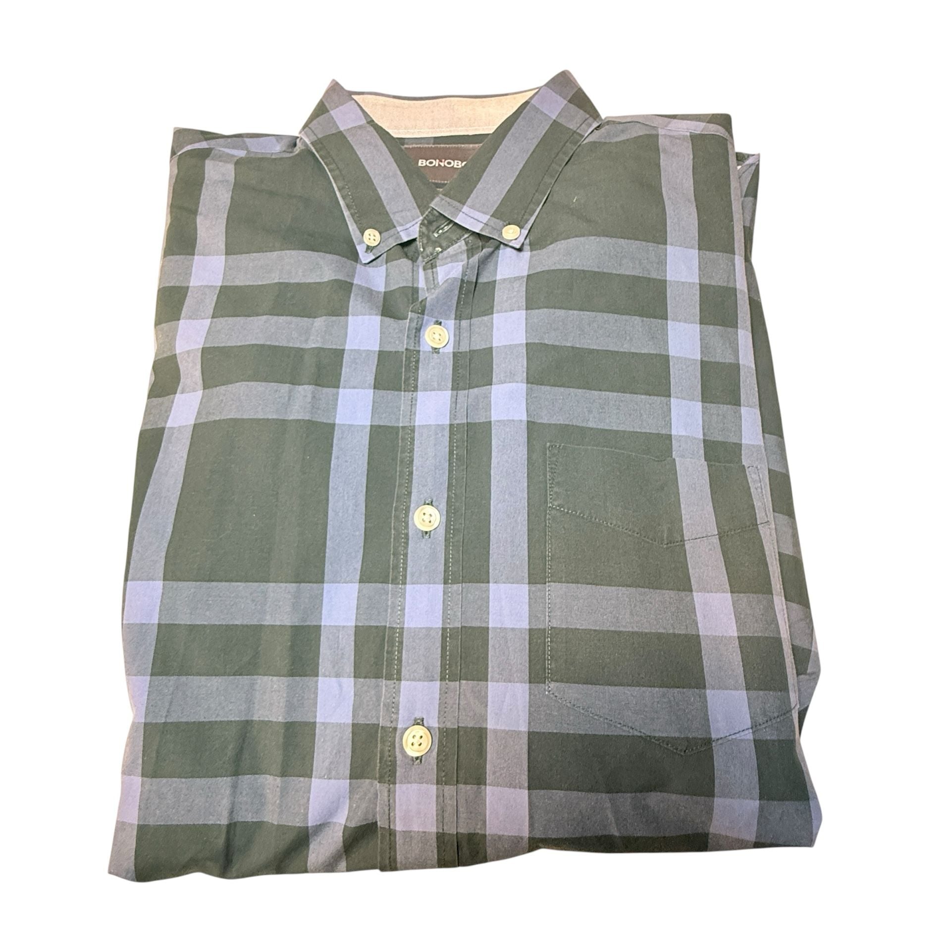 Bonobos Dark Blue Plaid Long Sleeve Button Down Shirt Size Large 10