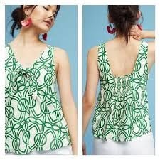 Maeve Green and White Geometric Sleeveless Top Small 3