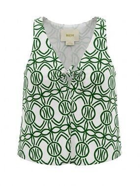 Maeve Green and White Geometric Sleeveless Top Small 4