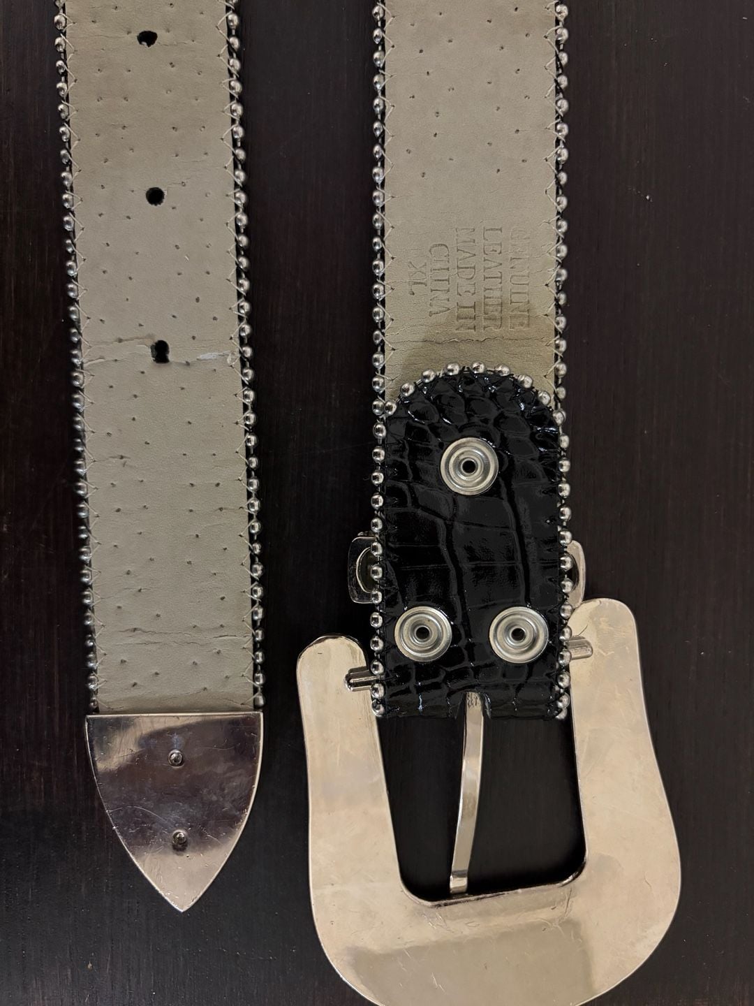 Western showmanship Rhinestone Studded Crocodile Leather Belt Black 10