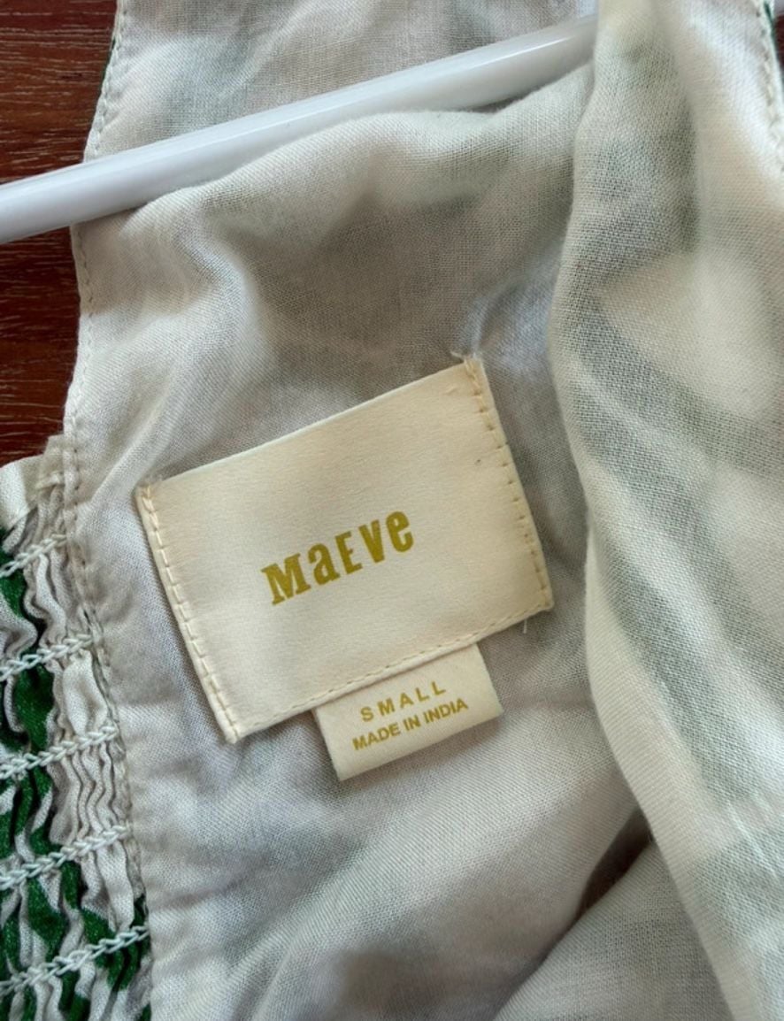 Maeve Green and White Geometric Sleeveless Top Small 6