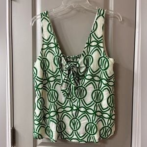 Maeve Green and White Geometric Sleeveless Top Small 5