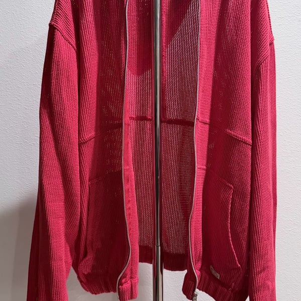 Zara Waffle Knit Zip-Front Hoodie Red XL