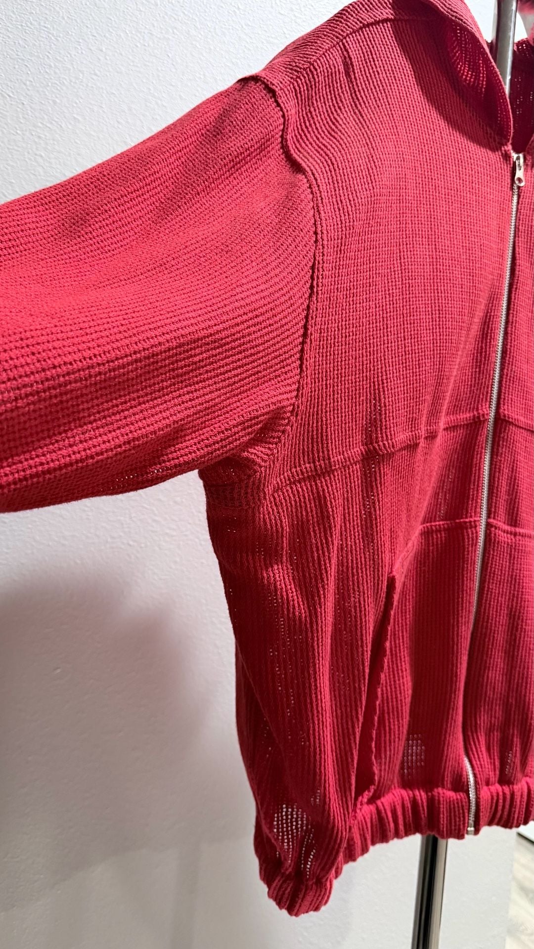 Zara Waffle Knit Zip-Front Hoodie Red XL 8