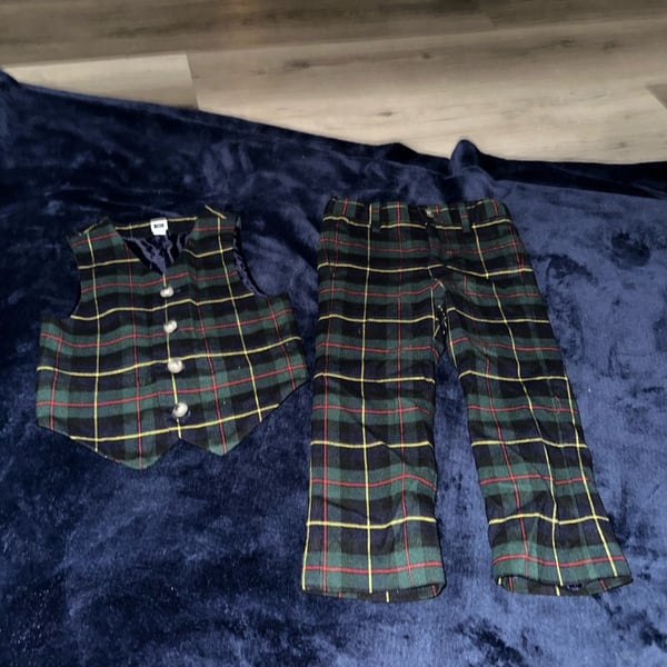 Janie and Jack Tartan Plaid Vest and Pants Set Size 2T Green Red
