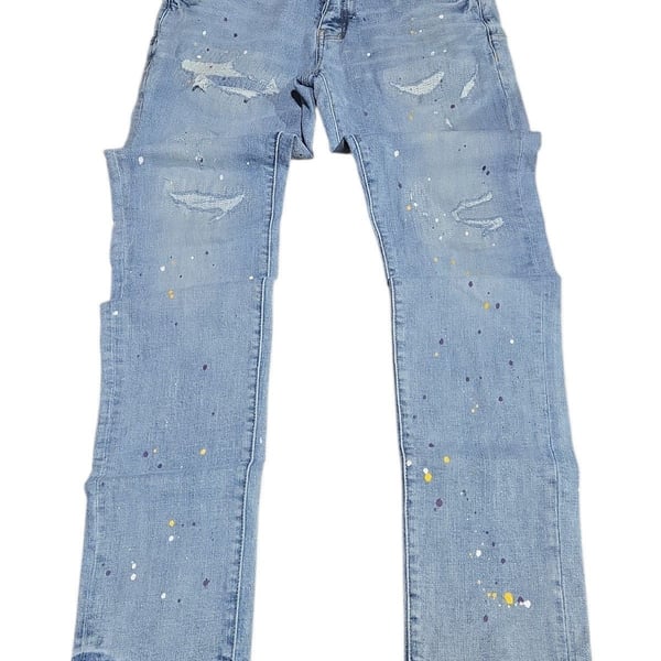 Purple Brand Light Indigo Heavy Repair Paint Splatter Straight Leg Jeans P001 
