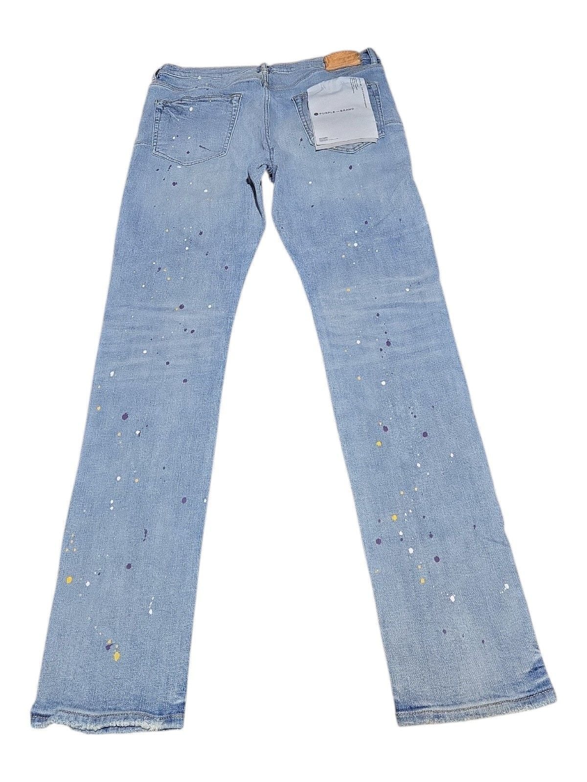 Purple Brand Light Indigo Heavy Repair Paint Splatter Straight Leg Jeans P001  8
