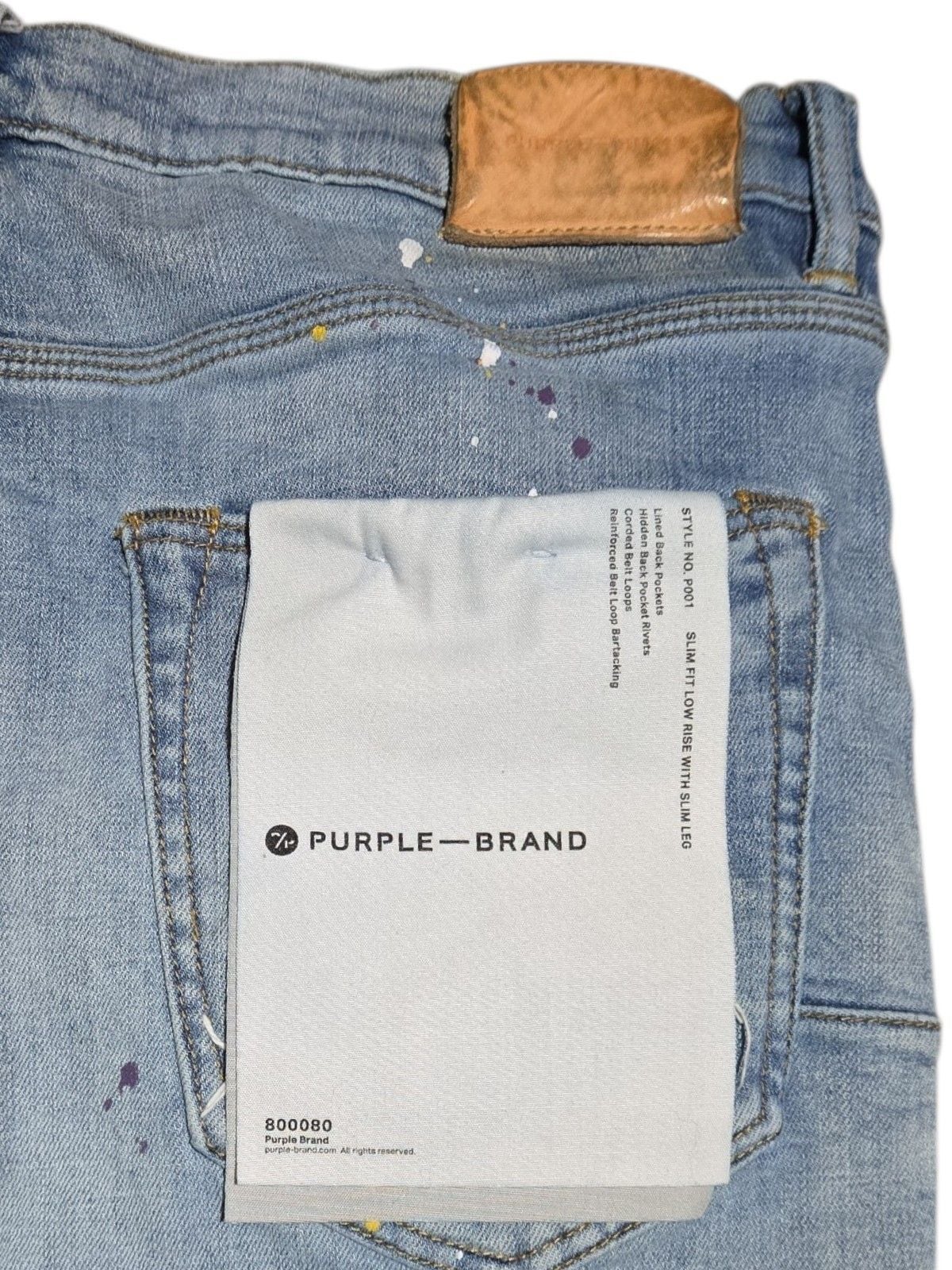 Purple Brand Light Indigo Heavy Repair Paint Splatter Straight Leg Jeans P001  9