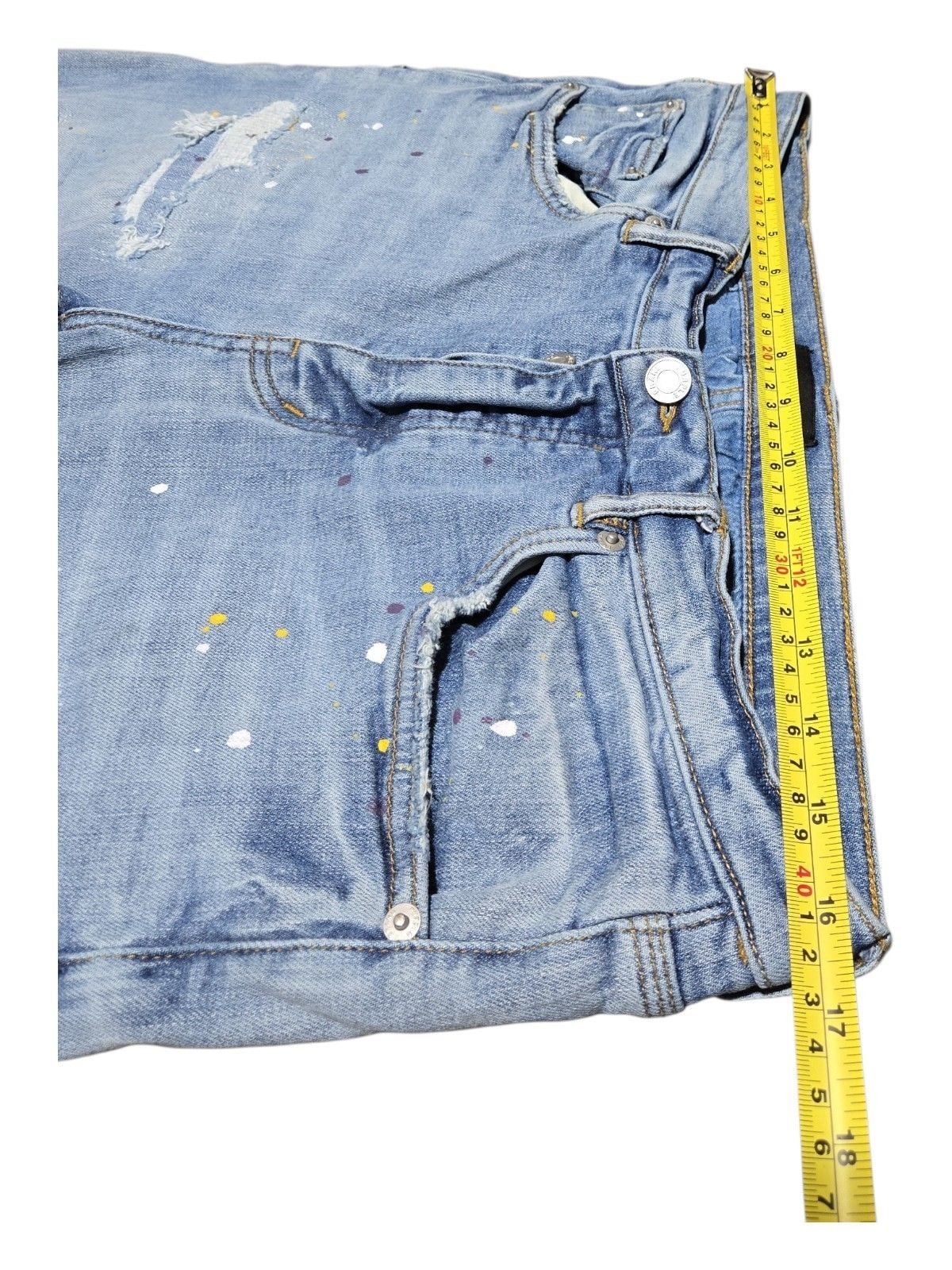 Purple Brand Light Indigo Heavy Repair Paint Splatter Straight Leg Jeans P001  10