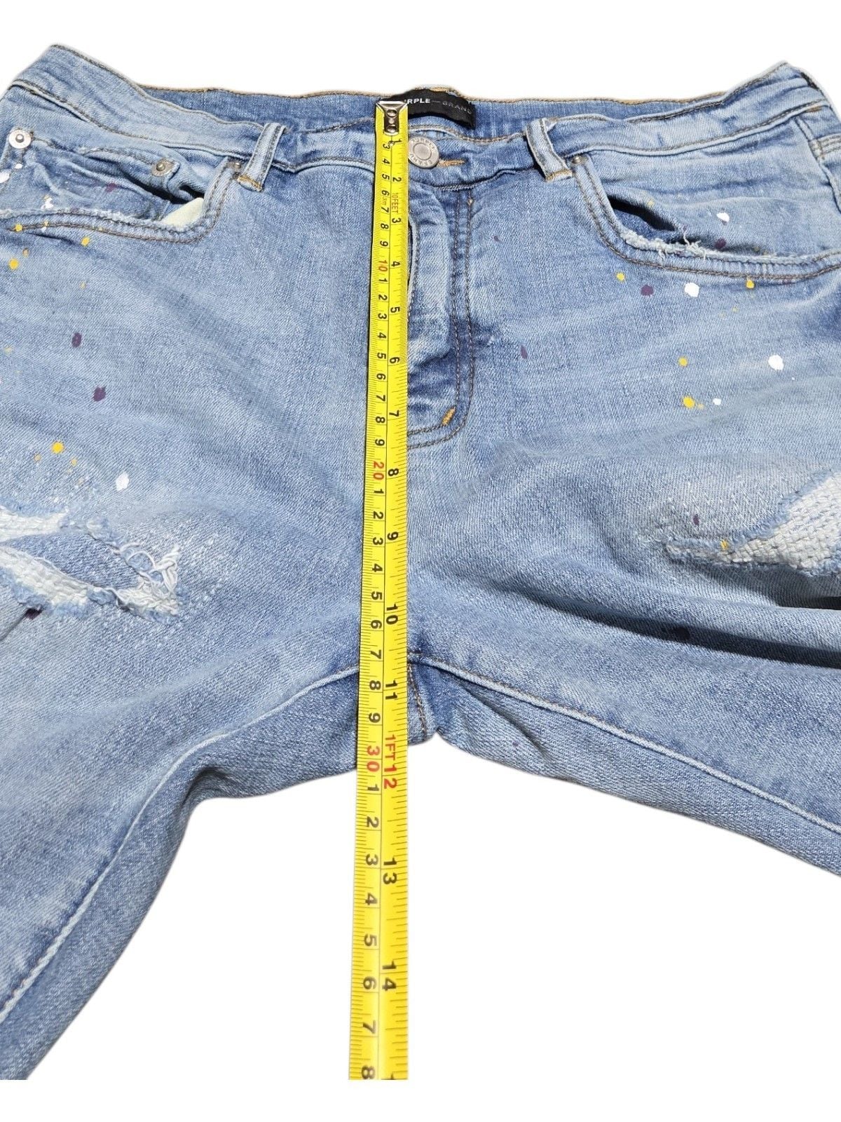 Purple Brand Light Indigo Heavy Repair Paint Splatter Straight Leg Jeans P001  12