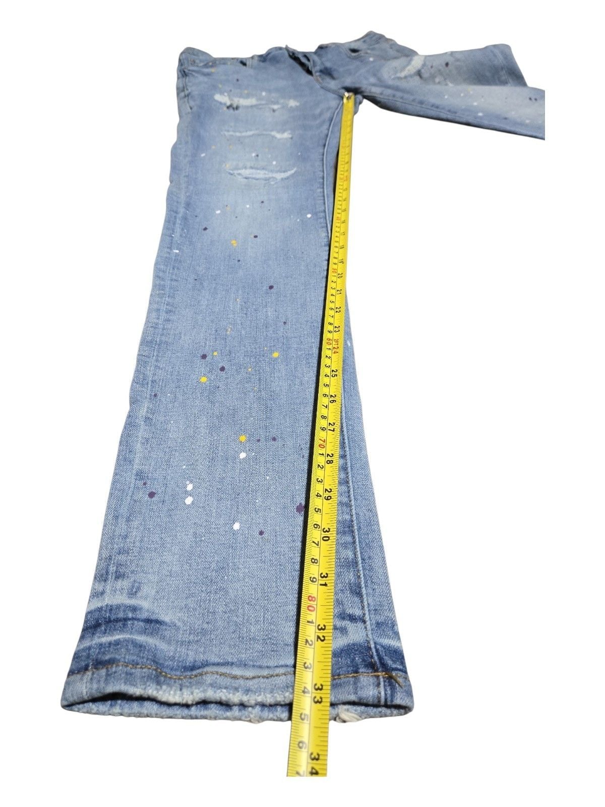 Purple Brand Light Indigo Heavy Repair Paint Splatter Straight Leg Jeans P001  13