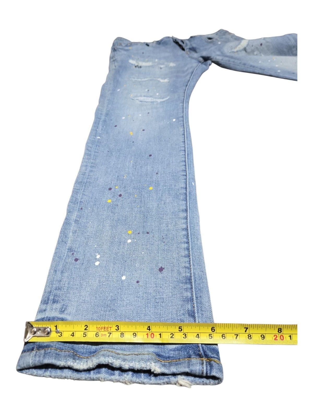 Purple Brand Light Indigo Heavy Repair Paint Splatter Straight Leg Jeans P001  14