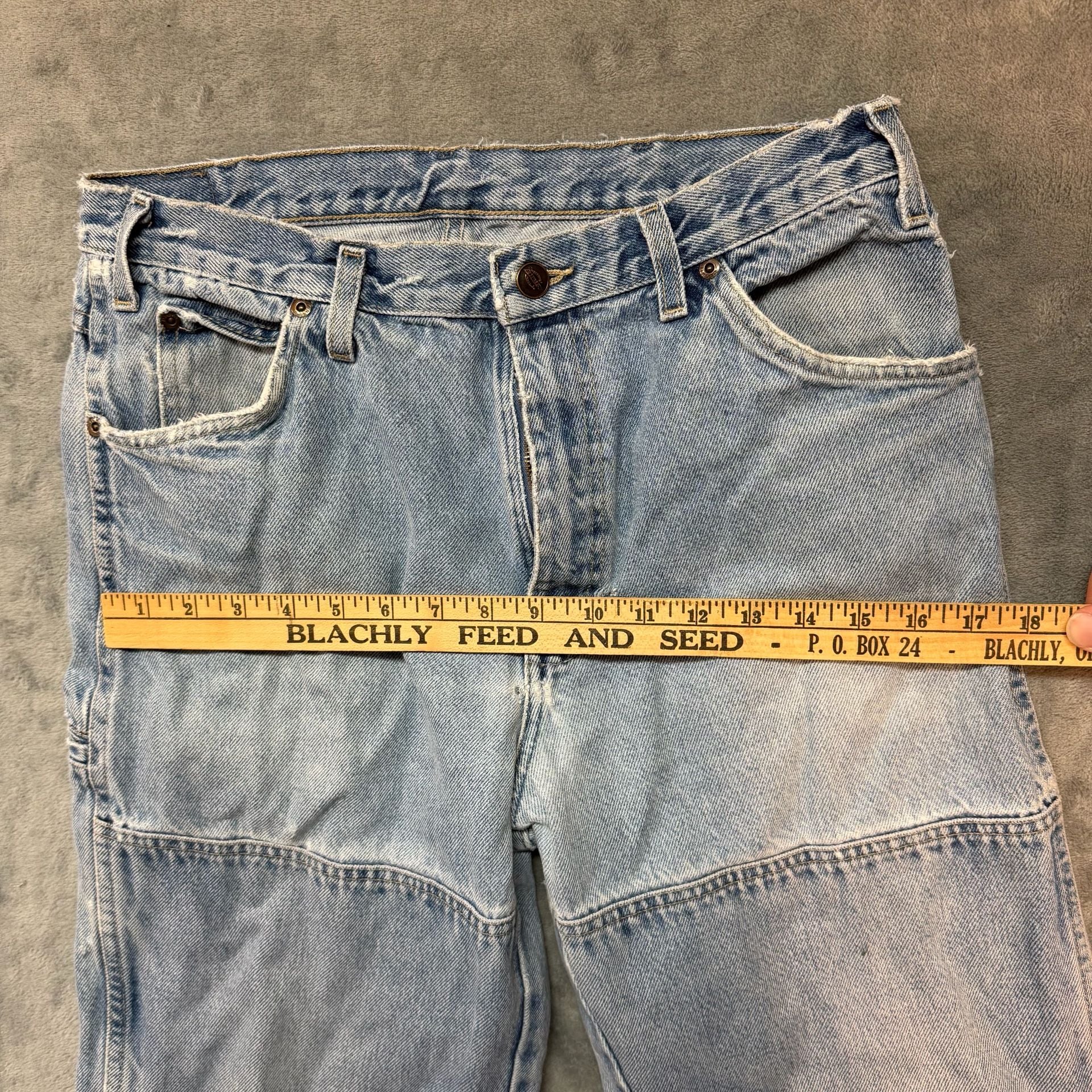 Y2K Dickies Vintage Light Wash Denim Jeans Frayed Hem Size 34x32 7
