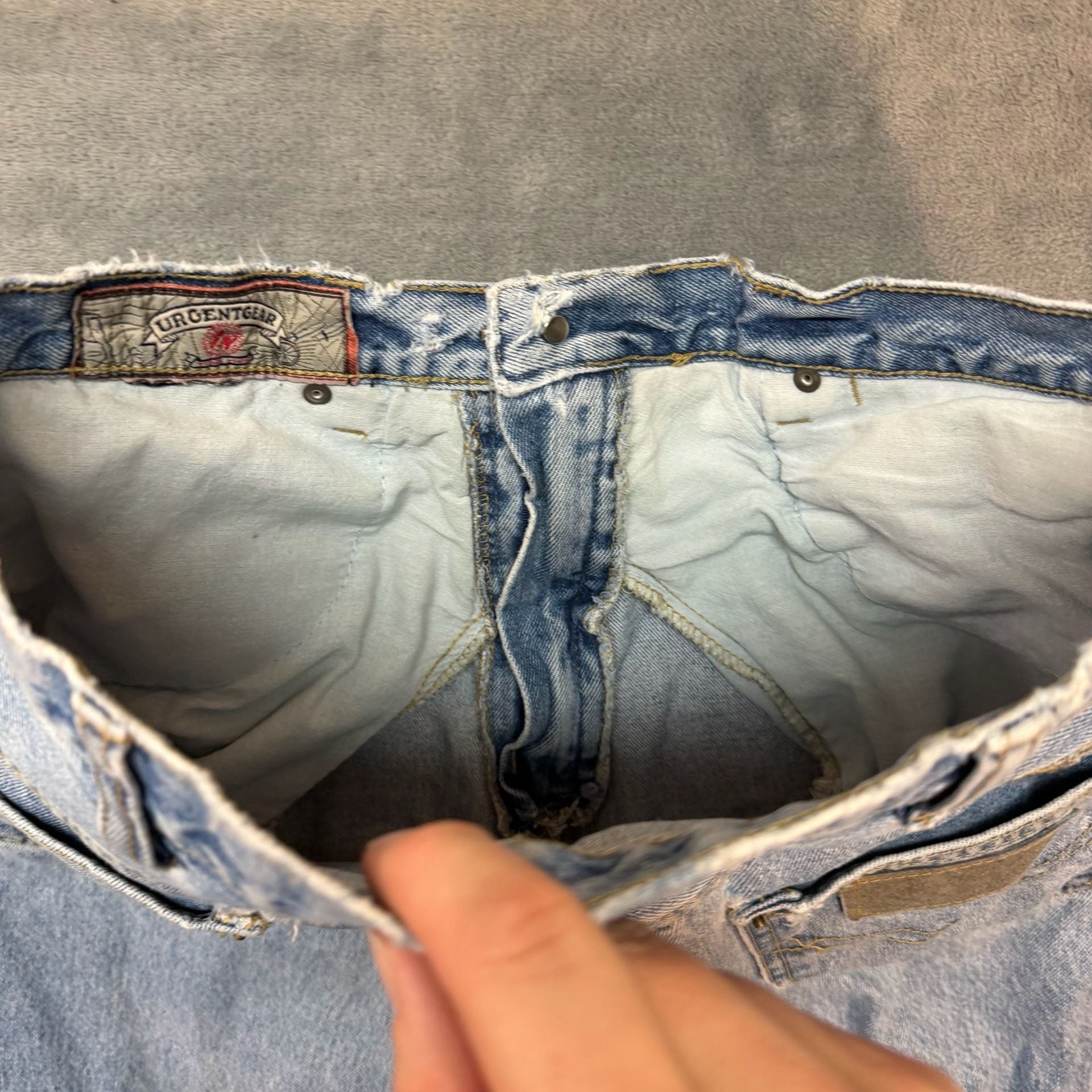 Vintage 90s Urgent Gear Baggy Jeans 30x32 Light Wash Button Fly Distressed Y2K 14