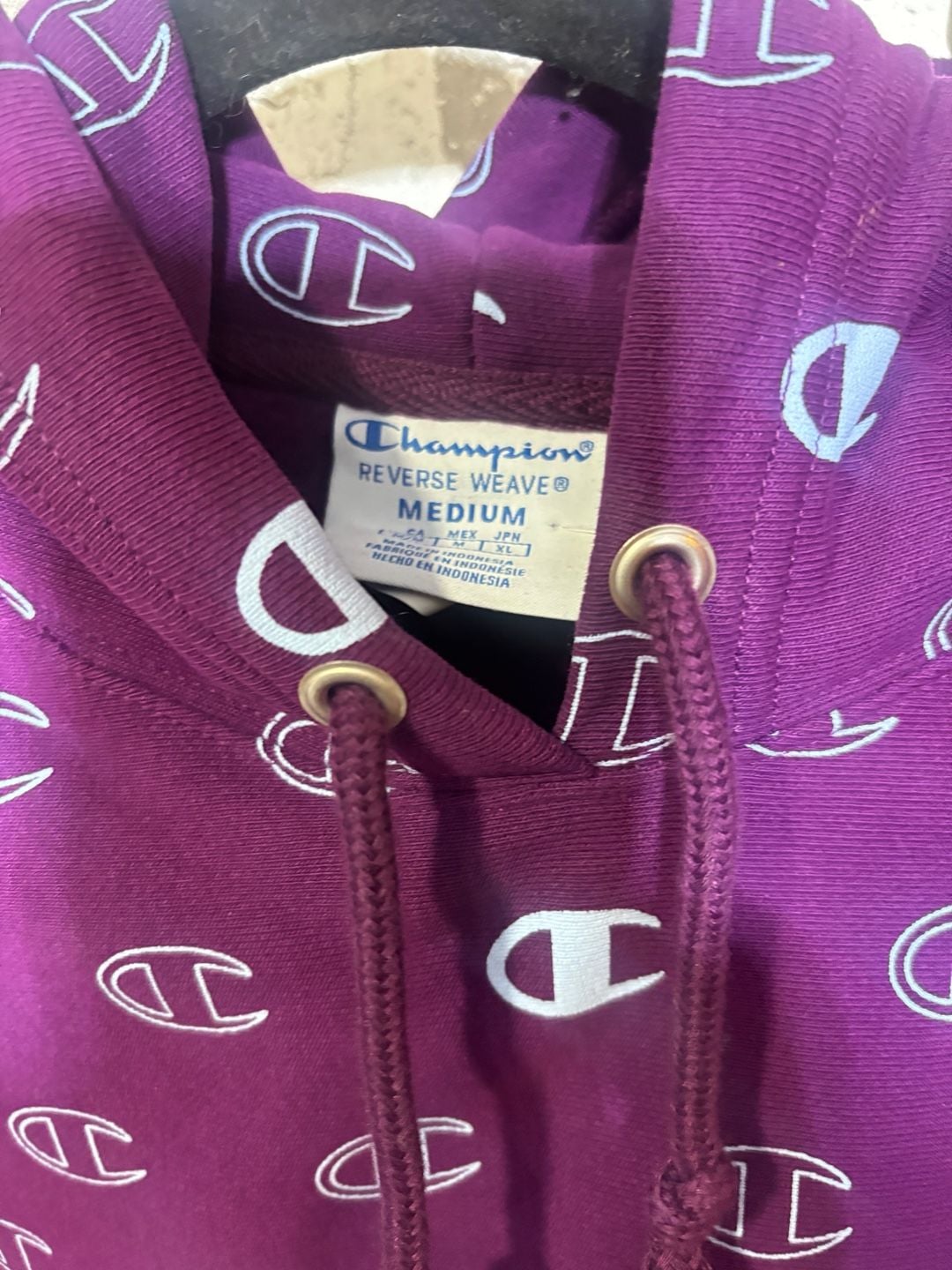 NWT Champion Reverse Weave All Over Logo Hoodie and Sweatpants Set Purple 2