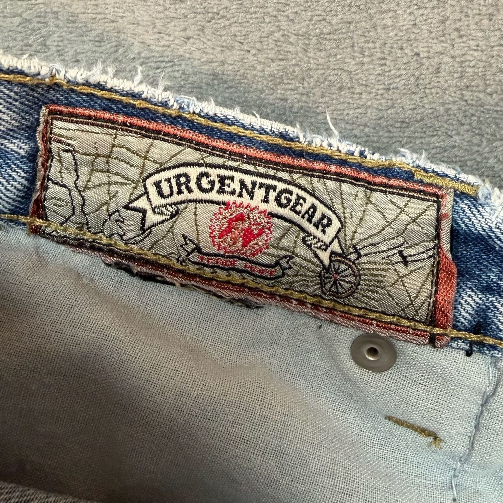 Vintage 90s Urgent Gear Baggy Jeans 30x32 Light Wash Button Fly Distressed Y2K 13