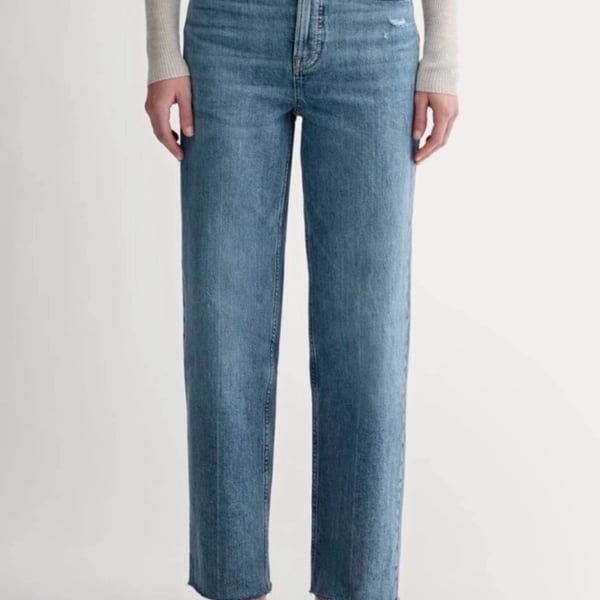 Everlane The Way High Jean Size 25 Regular Straight Leg Denim Jeans Raw Hem