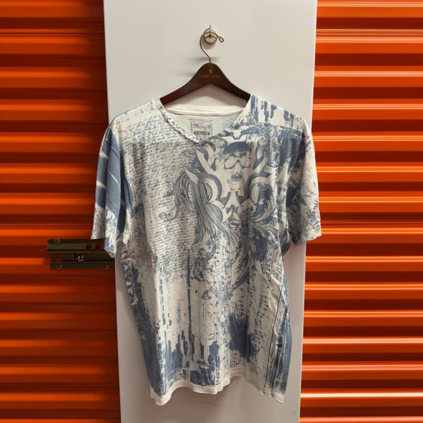 Retrofit Graphic T-Shirt Size XXL Blue White Skull Music Notes