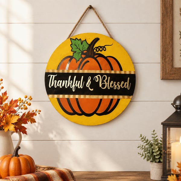 Creations By Loren | Thankful & Blessed Pumpkin Sign 12"
