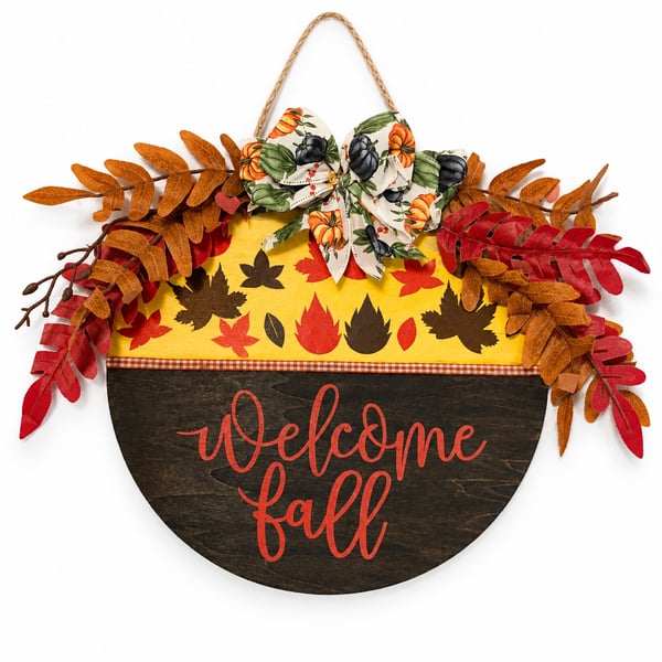 Creations By Loren | Welcome Fall Wooden Door Hanger | 12"