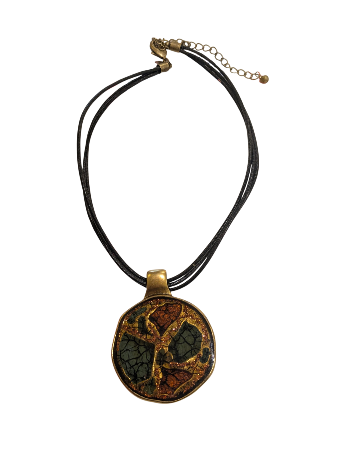 Chico's Enamel Gold Pendant Faux Leather Multi-Strand Necklace 2