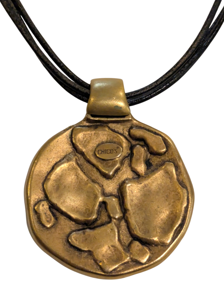 Chico's Enamel Gold Pendant Faux Leather Multi-Strand Necklace 3