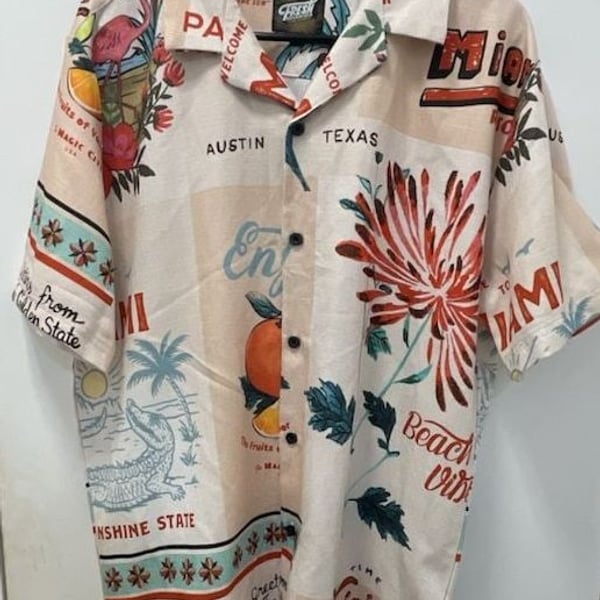 Fresh Prints of Bel-Air Short Sleeve Button Up Shirt Size L Multi Color Tropical