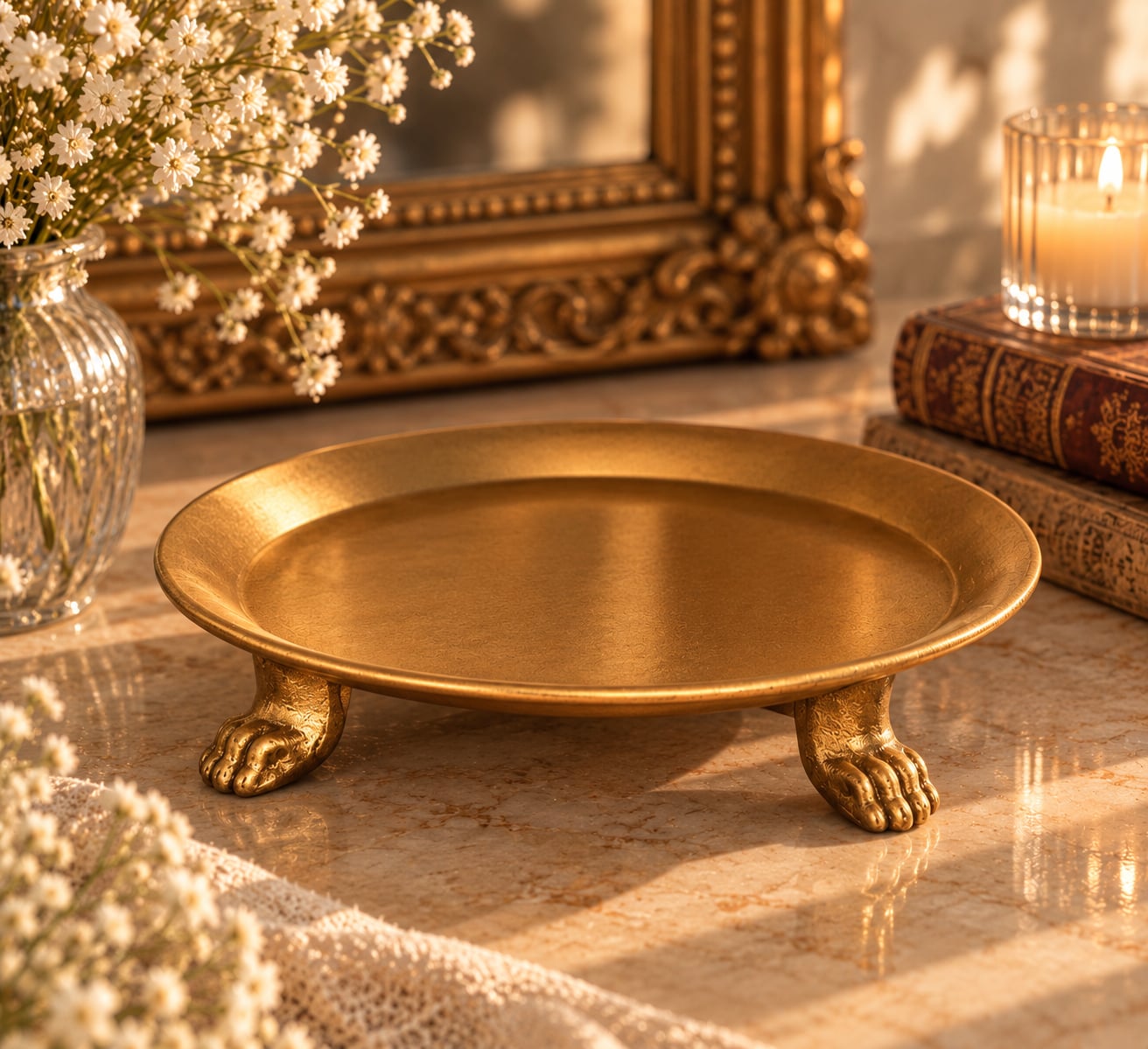 NIKKY HOME Gold Clawfoot Ring Holder Jewelry Dish Trinket Display Tray 1
