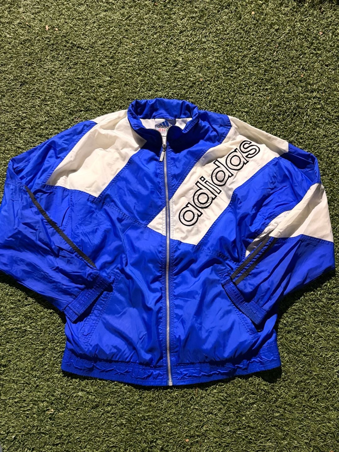 Adidas Vintage Blue White Windbreaker Jacket Size XL 2
