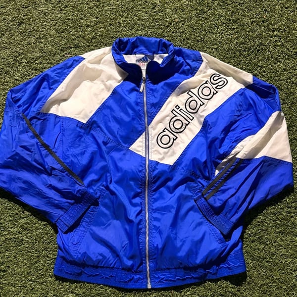 Adidas Vintage Blue White Windbreaker Jacket Size XL