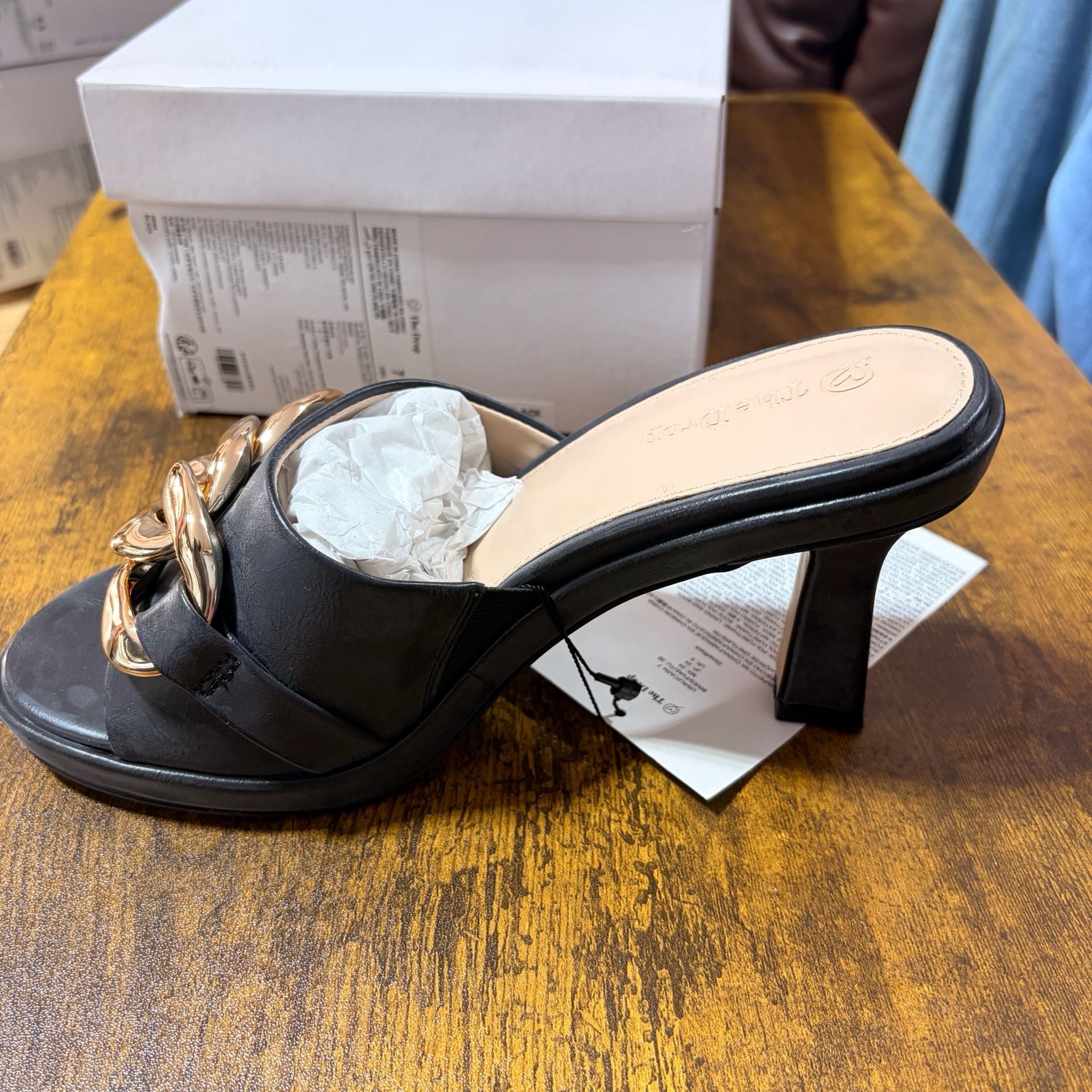 The Drop Zena Chain Link Heeled Sandal Size 7 Black 2
