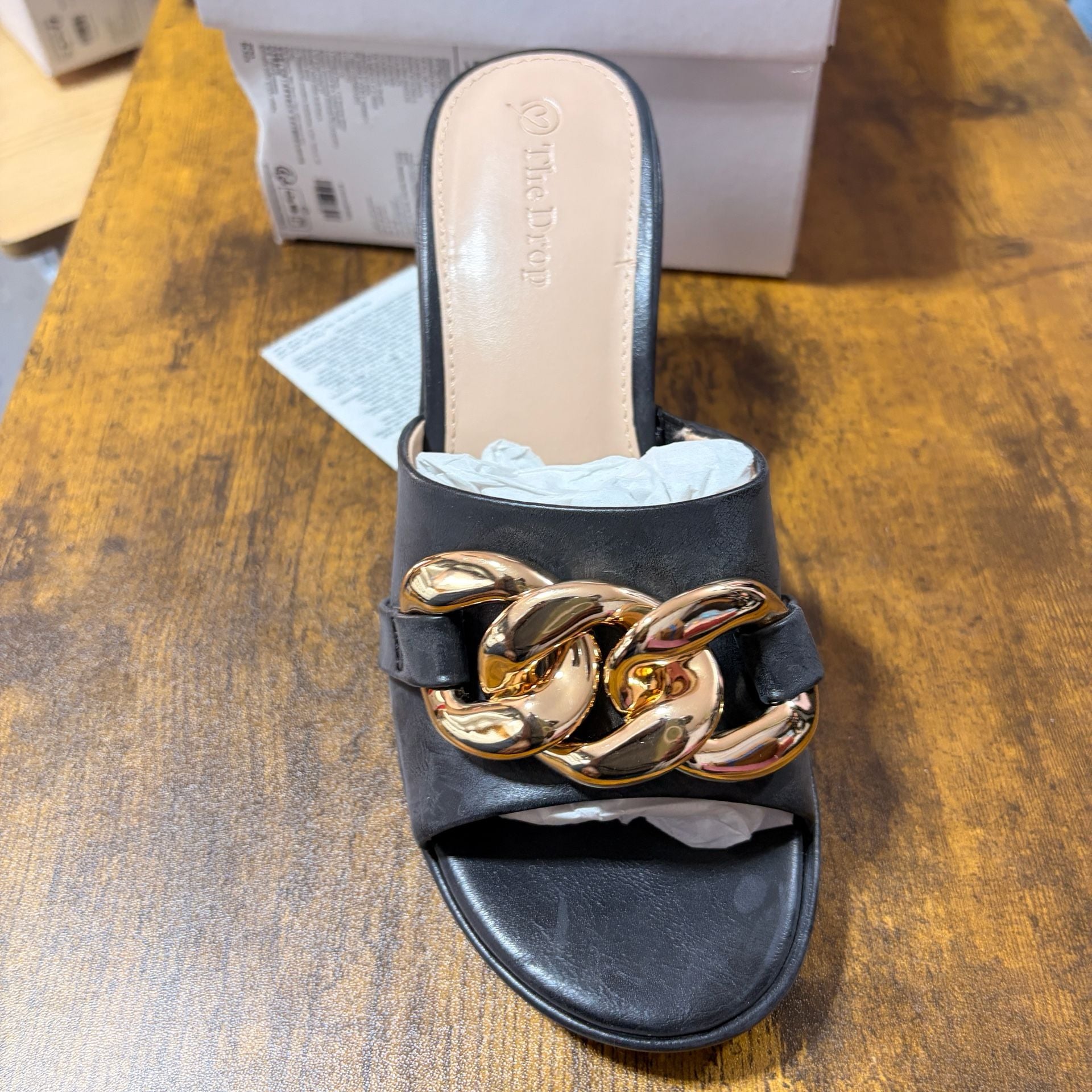 The Drop Zena Chain Link Heeled Sandal Size 7 Black 3