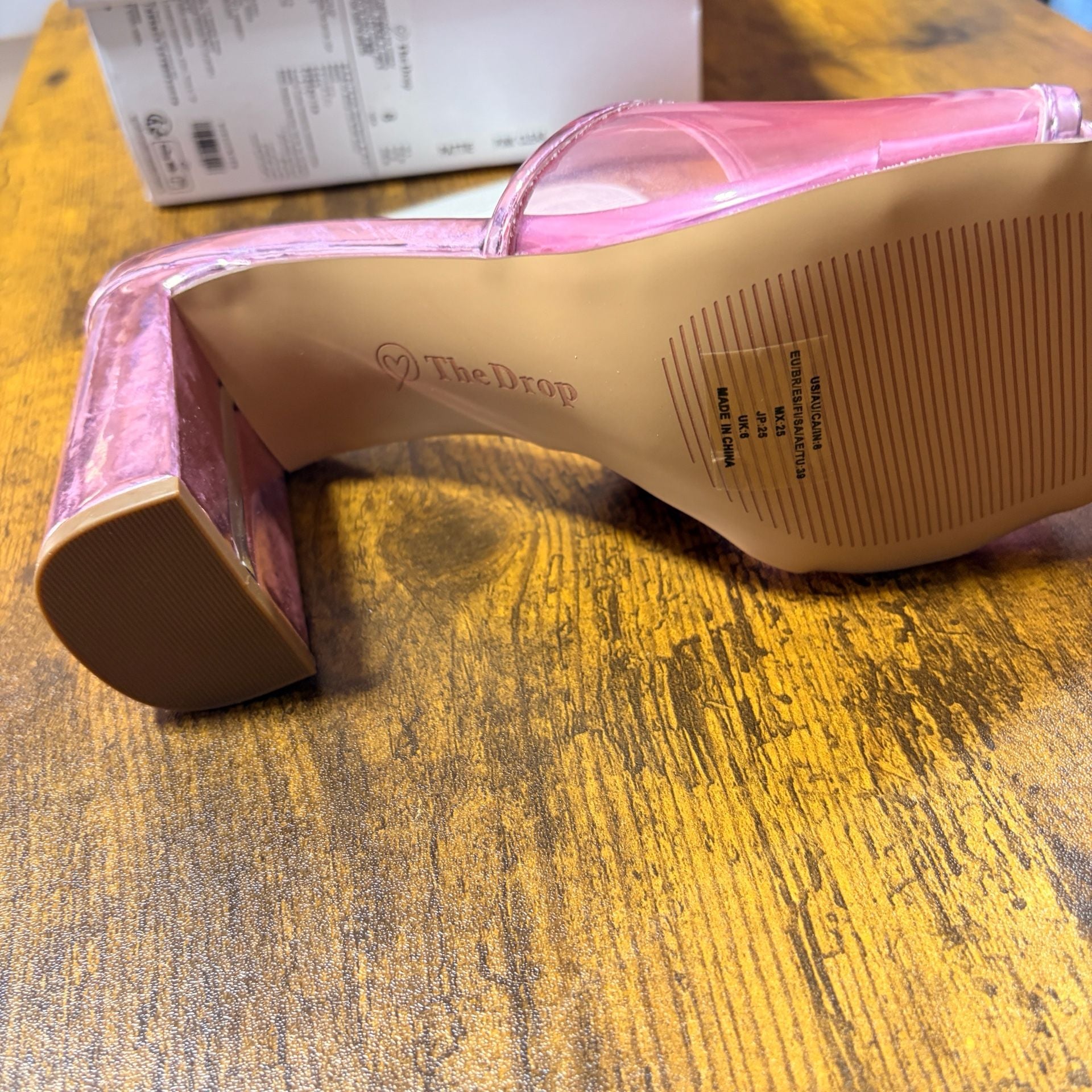 The Drop Heeled Sandals Size 8 Pink Metallic Clear Strap Mules 5