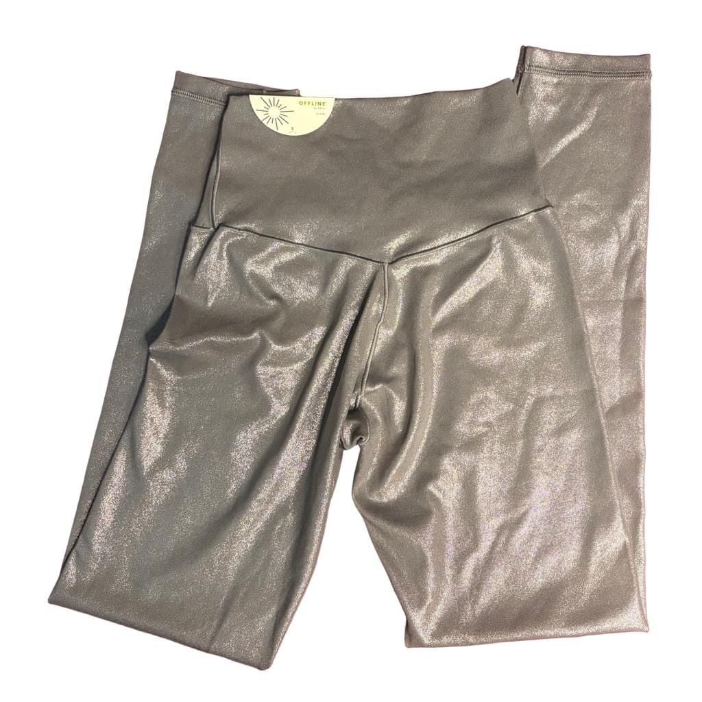 OFFLINE by Aerie Real Me 7/8 Legging Silver Foil Crossover Size S NWT 3