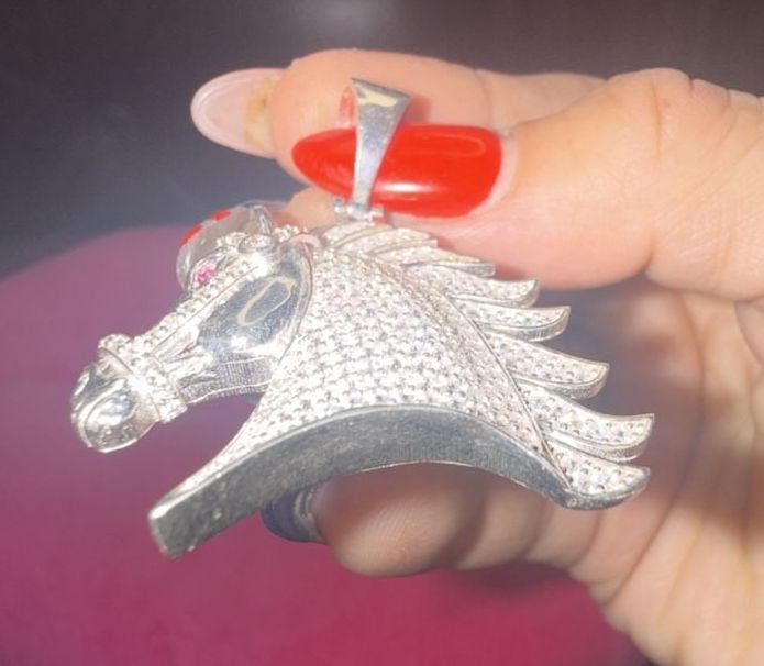 Iced Out Horse Pendant with Cubic Zirconia and Ruby Eyes in 925 Silver 4
