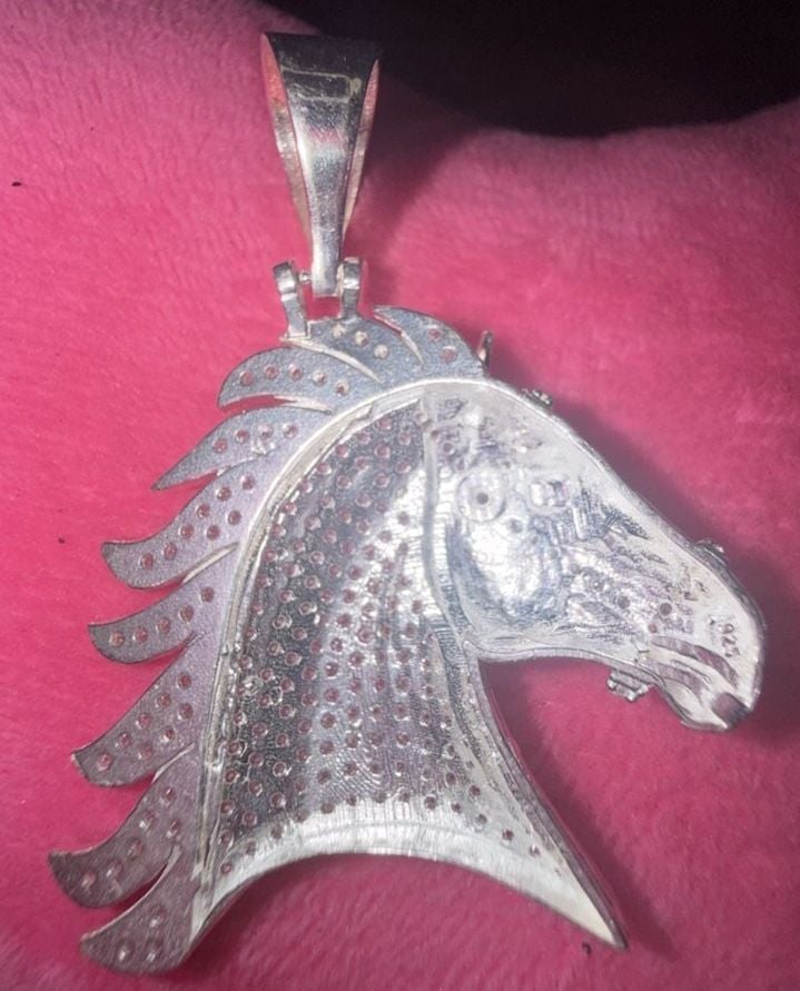Iced Out Horse Pendant with Cubic Zirconia and Ruby Eyes in 925 Silver 3