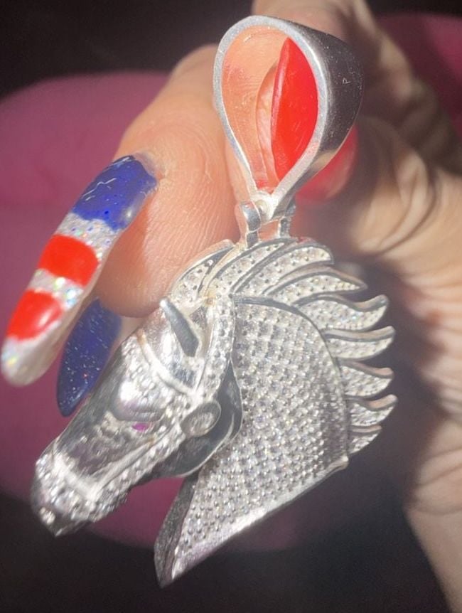 Iced Out Horse Pendant with Cubic Zirconia and Ruby Eyes in 925 Silver 5