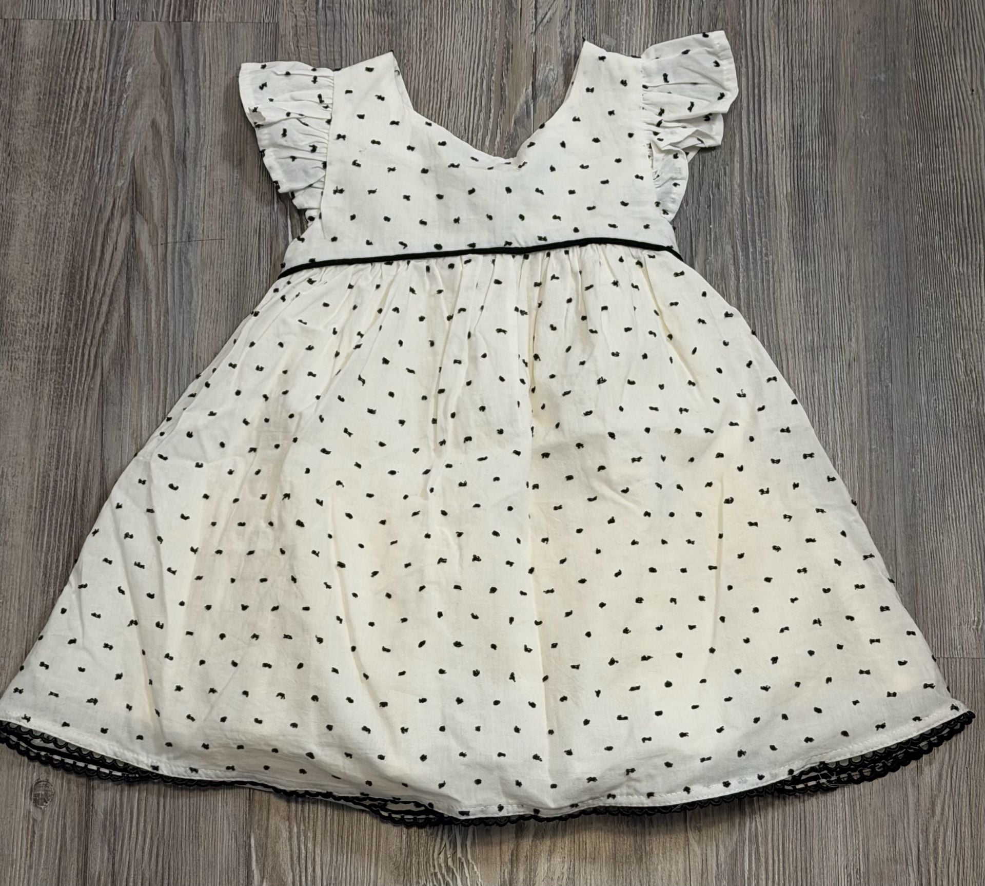 Catherine Malandrino Baby Girl Ivory Flocked Polka Dot Dress with Back Bow 18M 2