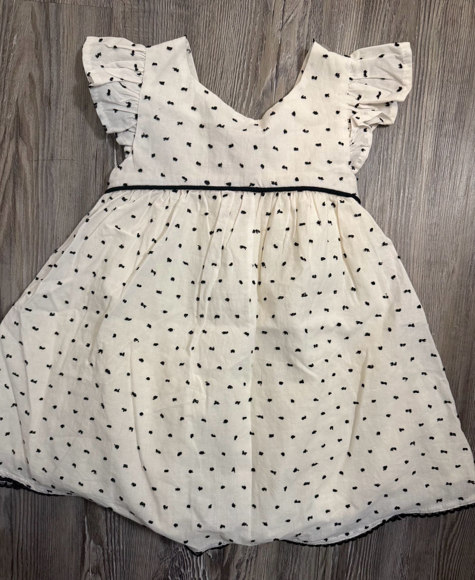 Catherine Malandrino Baby Girl Ivory Flocked Polka Dot Dress with Back Bow 18M 7