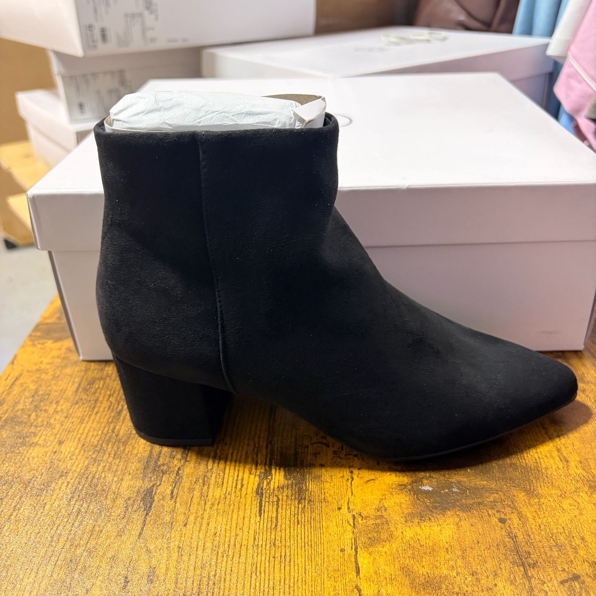 The Drop Jessi Side Zip Block Heel Ankle Boot Size 5 Black Faux Suede 2