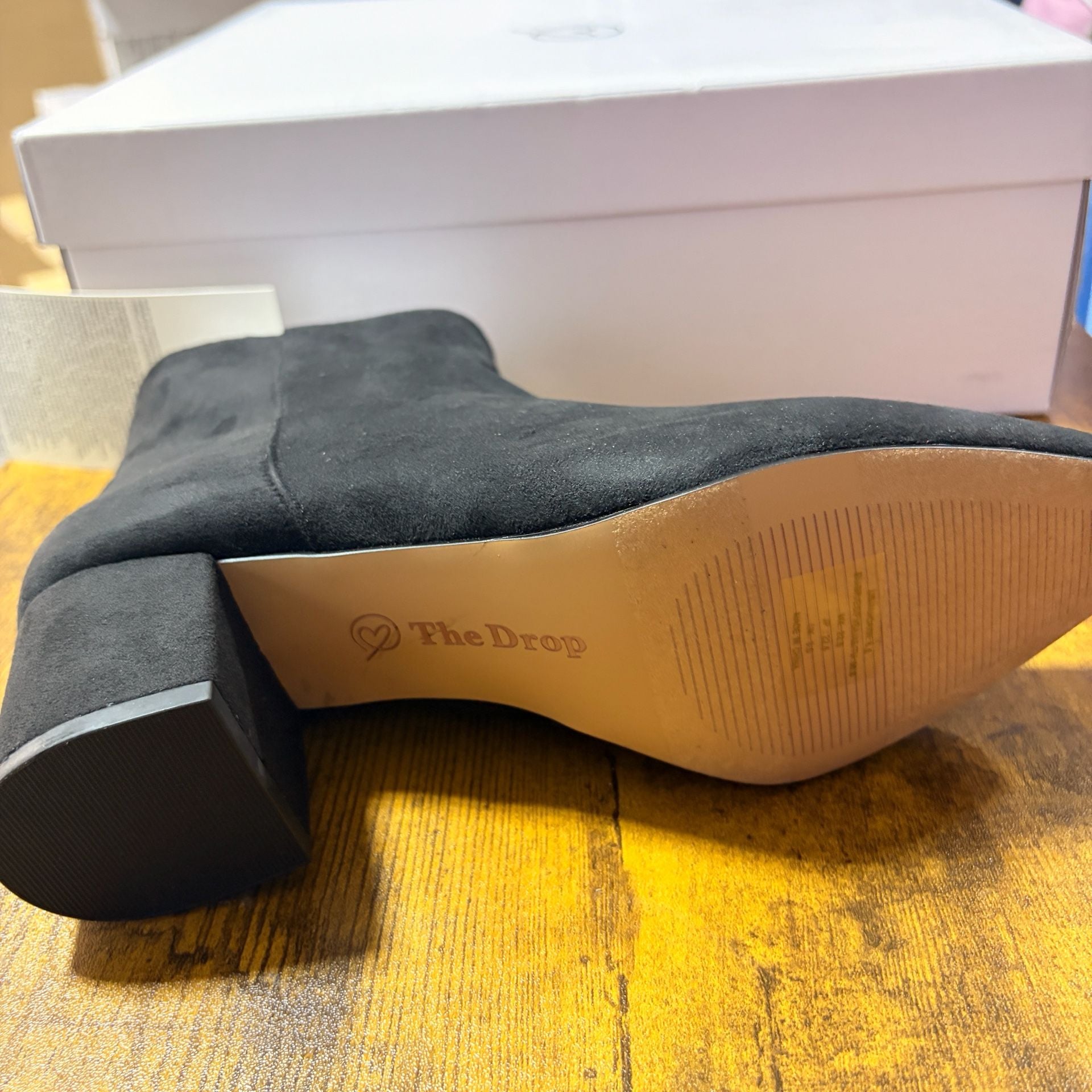 The Drop Jessi Side Zip Block Heel Ankle Boot Size 5 Black Faux Suede 5