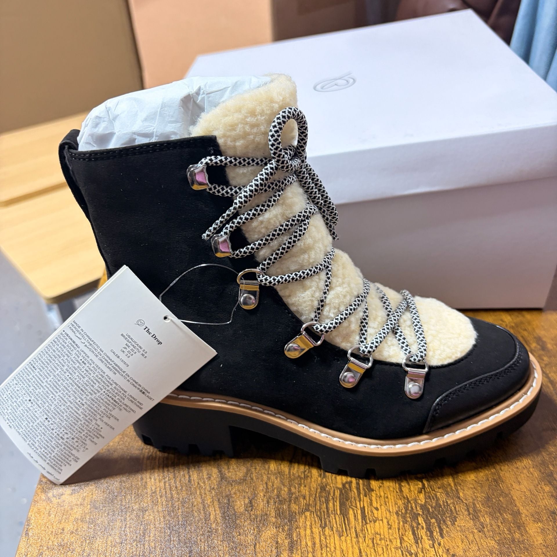 The Drop Caleb Shearling Hiking Boot Size 5.5 Black 3