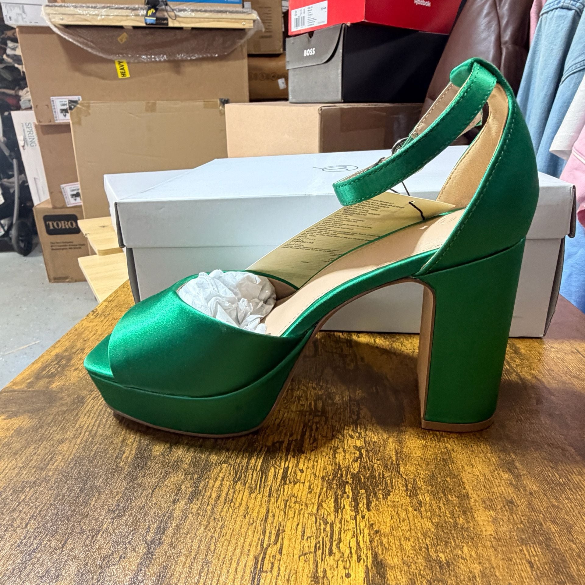 The Drop Hamalie Platform Sandal Size 6.5 Green Satin 3