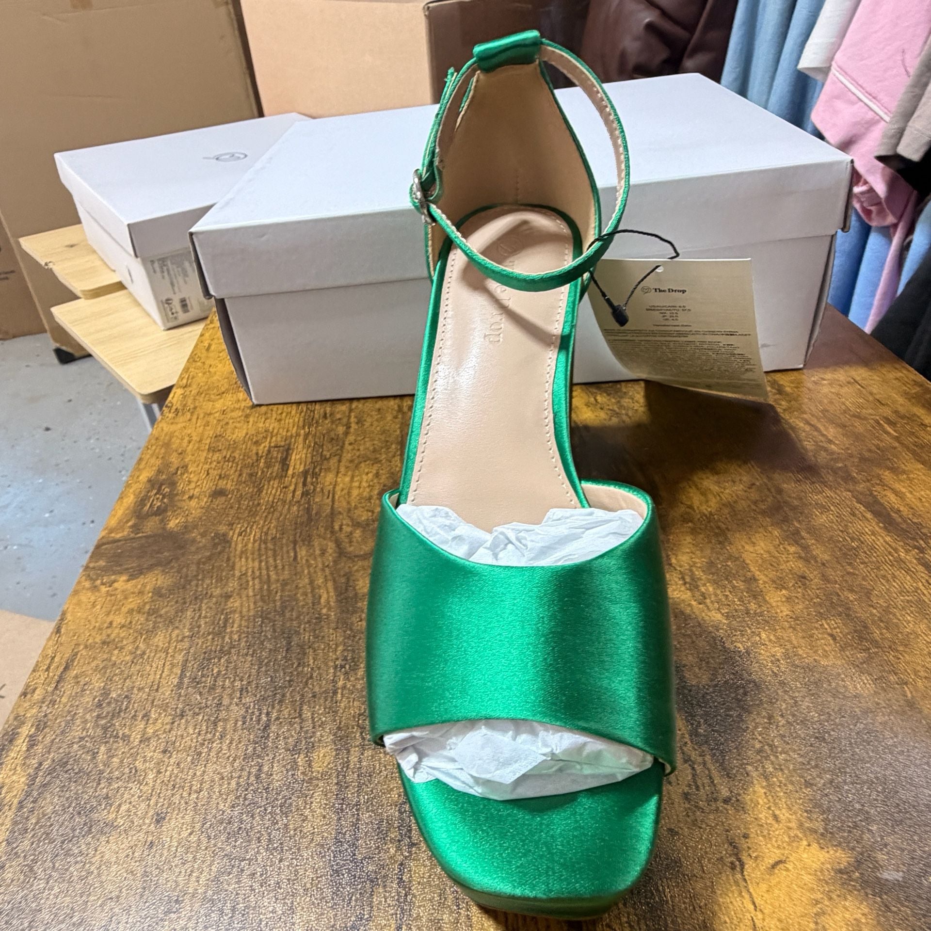 The Drop Hamalie Platform Sandal Size 6.5 Green Satin 5